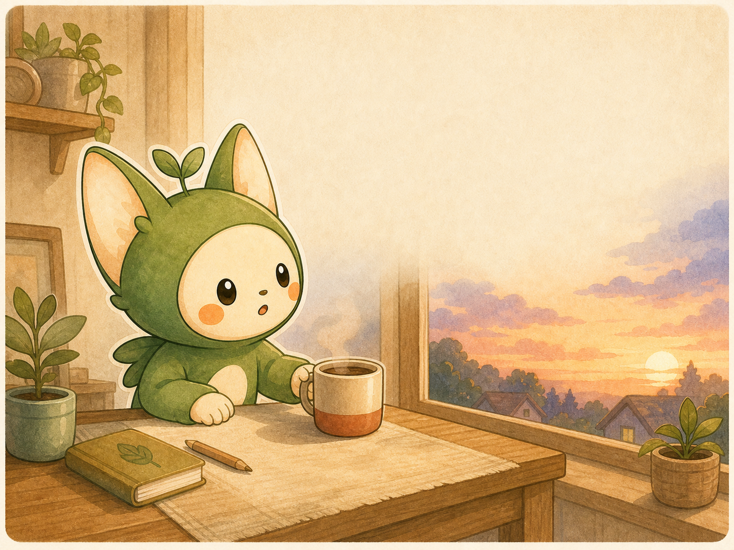 Nour sits with an afternoon mug as evening approaches.