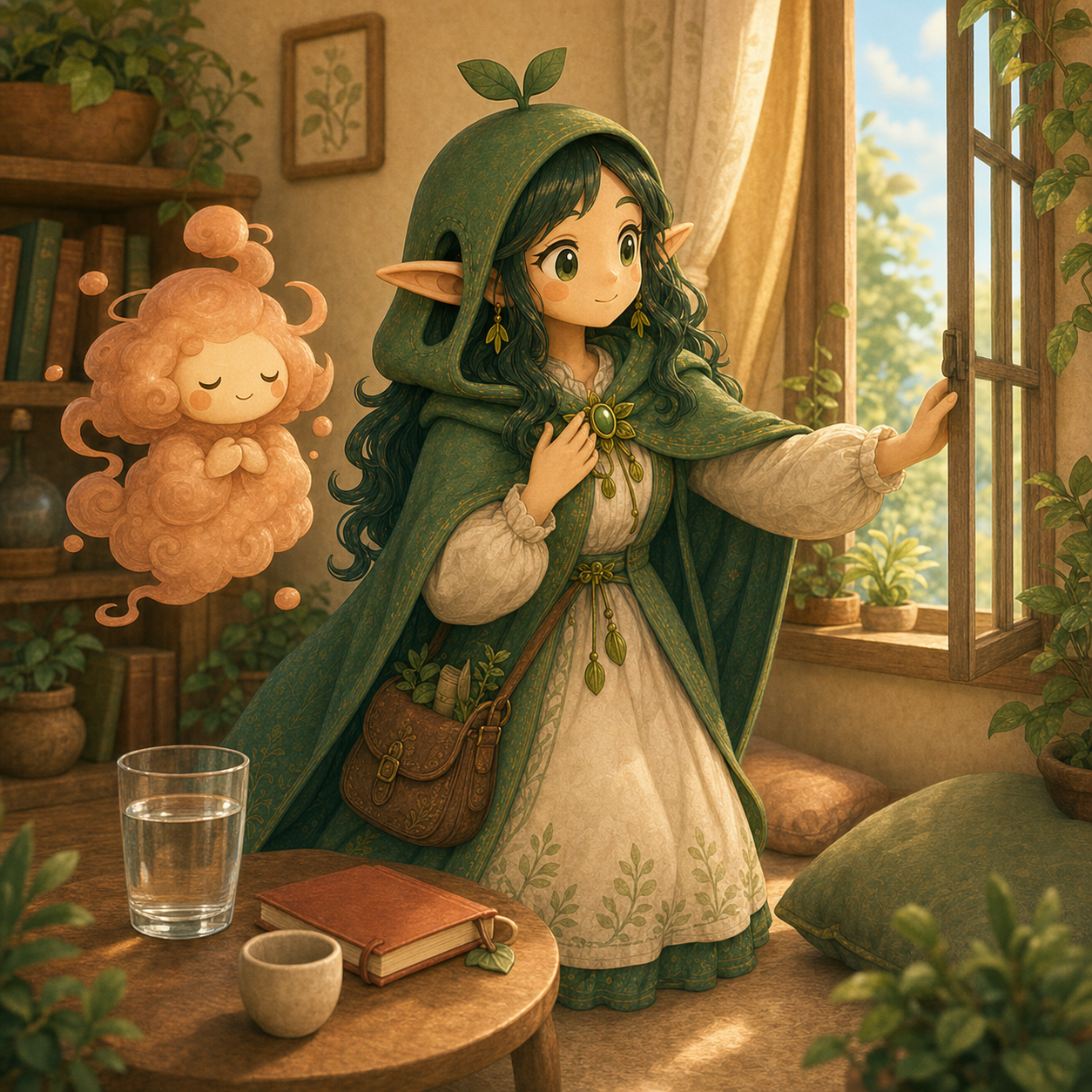 Nour opens a window for fresh air while Sumi stays nearby, with no labels.